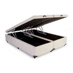 Base Box Baú Queen Bipartido Sintético Bege 39x138x188
