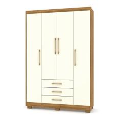 Guarda Roupa Solteiro 4 Portas e 3 Gavetas Valência Nature/Champanhe - Pallazio