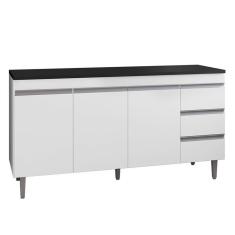 Balcão De Cozinha Andréia Branco Com Tampo 150 Cm Preto Fosco – Ajl