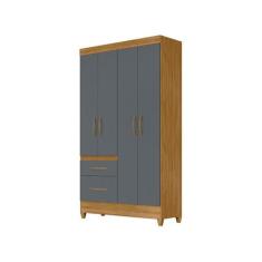 Guarda Roupa Solteiro 4 portas 2 gavetas Madri - Moval, Freijó/Cinza