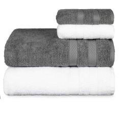 Jogo De Toalhas Fio Penteado Extra Macia 4 Peças - Comfort - Petróleo + Branco