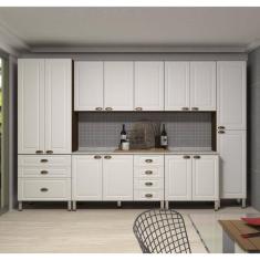 Armário De Cozinha Completa 6 Peças Com Tampo Safira Luciane Móveis Nogueira-branco Pet-mármore