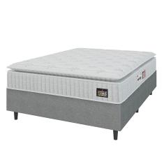 Cama Box Colchão Casal Espuma D33 Vangogh Pillow Top 138x188x67cm Branco-Cinza Hellen Suporta até 120kg por Pessoa