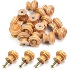 Bettomshin 25 peças puxadores redondos de madeira 25 x 25 mm/0,98" x 0,98" (DxA) móveis de armário cozinha verniz puxadores puxadores para gaveta de cômoda guarda-roupa material de madeira maciça