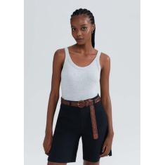 Regata Básica Feminina Slim Em Ribana Canelada - Hering, XXG, Cinza