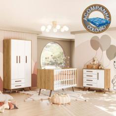 Quarto de Bebê Completo Qencanto Retrô Qmovi Freijó Branco Acetinado +