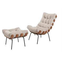 Poltrona Costela Com Puff Linho Off White