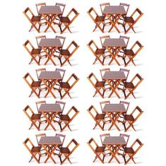 Kit de 10 Conjuntos de Mesa Dobrável 70x70 com 4 Cadeiras Imbuia - Tarimatã
