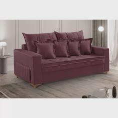 Sofá 3 Lugares Beny 200cm com Almofadas e Pés de Madeira