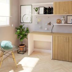 Mesa Reta Corp 25mm 110 Cm Bramov Móveis Branco/carvalho Mel