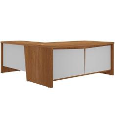 Mesa Para Escritório em L 180x190cm 2 Portas e 3 Gavetas Unik A02 Freijó Branco - Lyam Decor