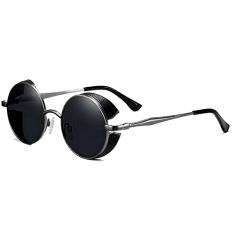 Óculos de Sol Masculino Redondo Steampunk OLEY Proteção Polarizados UV400 Metal Frame Óculos de Sol Vintage (C3)