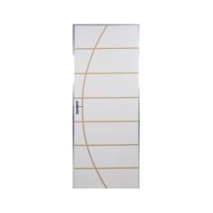 Kit Porta de Madeira Decorada 212x95cm com Batente de Aluminio 3,6cm Neblina MGM Branco
