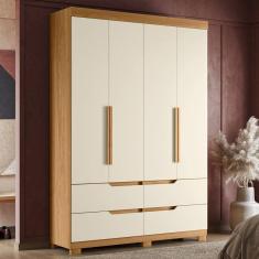 Guarda Roupa Solteiro 4 Portas 4 Gavetas Doble Albatroz Móveis Carvalho Grife/Off White
