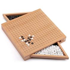 Conjunto de jogo de tabuleiro Wooden Go com gavetas, pedras de plástico, jogo de tabuleiro chinês clássico