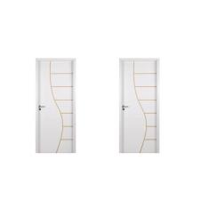 2 Kits Porta de Madeira Decorada 215x74cm com Batente de Mdf Ultra 12cm Cantareira Branco