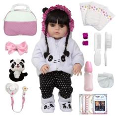 Boneca Reborn Pandinha Corpo Vinil Siliconado 52cm Kit Itens - Cegonha