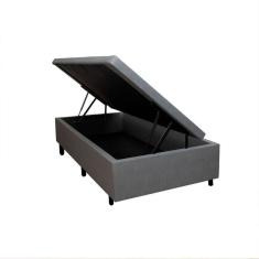 Cama Box Baú Solteiro 88x188x42cm Cinza Com Pistão A Gás Cinza