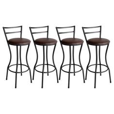 Conjunto De 4 Banquetas Alta Home De Aço De Carbono Marrom