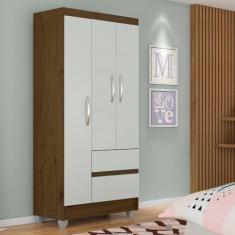 Guarda Roupa Solteiro Lohaine 3 Pts Cedro/Off White- Moveis Arapongas Cedro/branco Off