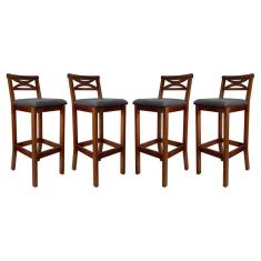 Kit 4 Banquetas Alta para Cozinha Madri Madeira Castanho Suede Cinza CCS