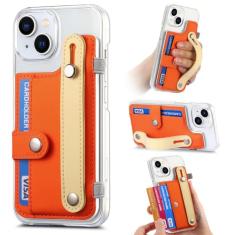 Capa de telefone com pulseira de silicone transparente para iPhone 13 12 Mini 15 14 11 Pro XS Max XR X 7 8 Plus Capa de cartão de inserção, laranja, para iPhone 7Plus (8Plus)