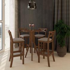 Kit Bar Bistrô Mesa Retrô 4 Banquetas Alta X Madri Madeira Maciça Pinhão Suede Bege - CCS