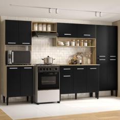 Cozinha Completa Arizona Plus com Armário e Balcão Carraro - Carvalho/preto