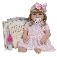 Boneca Reborn Bebê Loira Com Kit Acessórios Baby Lançamento - Cegonha 
