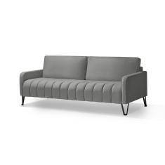 Sofá Living Savana 3 Lugares c/ Pé de Ferro Preto 2,20 Mts Veludo Cinza - Espuma D-26