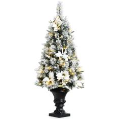 Árvore de Natal Goplus de 1,2 m flocada com luzes LED e flores