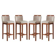 Kit 4 Banquetas Média para Bancada Ilha 38x92 Cm Líbia Madeira Maciça 