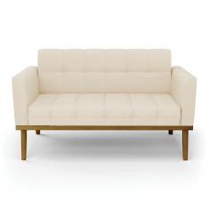 Sofá Namoradeira 2 Lugares Base De Madeira Castanho Elisa Linho Bege A19 D03 - D'rossi