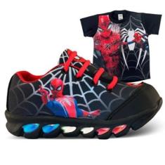 Tênis de LED Infantil Menino Aranha Masculino + Camisa-Masculino