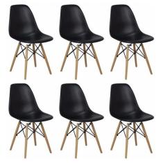 Kit 6 Cadeiras Charles Eames Eiffel Wood Design - Preta - Magazine Rom