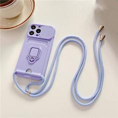 Caso de anel de cartão de cordão de lente deslizante para Samsung S23 S22 Ultra Plus A52 A72 A22 A32 A12 A51 A13 A23 A53 A73 A71 Capa, roxo, para A71 4G