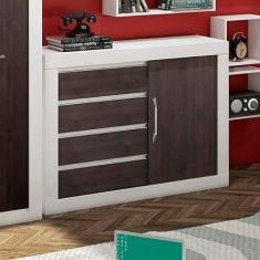 Cômoda 1 Porta de Correr 4 Gavetas Móveis Percasa Branco/carvalho