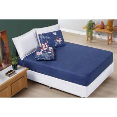 Jogo De Cama Com Elastico Casal Queen Flor 3 Peças 200 Fios. - Safira 