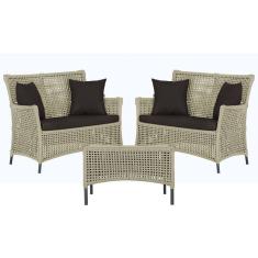 2 Sofá Área e Mesa Igapó Alumínio Pintura Preta Corda Náutica Estofado Impermeável Almofada 9 Trama