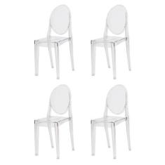 Kit 4 Cadeiras Victoria Ghost Transparente Sala Cozinha Jantar - Waw D