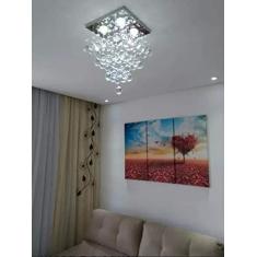 LUSTRE DE CRISTAL PARA QUARTO, HALL, SALA,BASE DE INOX POLIDO 30X30 CM, COM 30 CM DE ALTURA