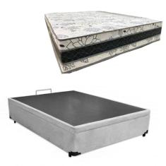 Cama Base Box Baú Casal Super Confort Suede Cinza + Colchão Casal Super Confort D33  28x138x188