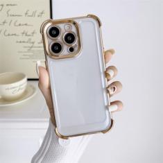 Capa protetora transparente à prova de choque para iPhone 14 13 12 11 Pro Max 14 Plus Proteção de lente Airbag Canto Capa transparente macia, dourada, para iPhone 14 Pro