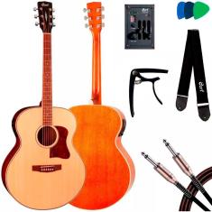 Violão Elétrico Aço 6 Cordas Jumbo Cort CJ MEDX NAT + Kit Acessórios