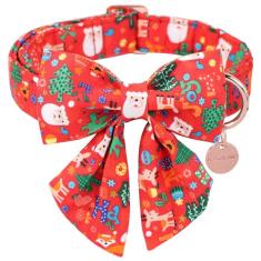 UP URARA PUP Coleira de Natal para cães com gravata borboleta, coleira de Natal para filhotes, meninos, cães ou gatos, gravata borboleta com fivela de metal durável, coleira fofa para animais de