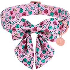 UP URARA PUP Coleira para cães Dia dos Namorados com gravata borboleta, coleira de algodão rosa com fivela de metal, P, pescoço 25-40,6 cm