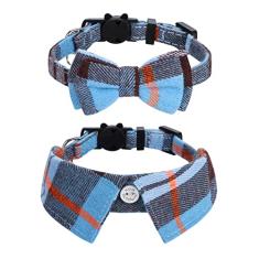 Faleela Conjunto de 2 coleiras de gato com gravata borboleta e sino, colarinho xadrez para segurança ajustável para gatinhos