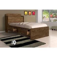 Cama Solteiro Baú Tamires Castanho Wood