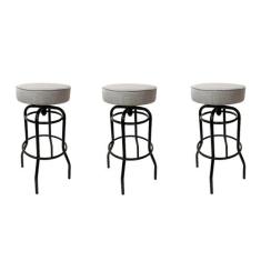 Banqueta Bar Altura 65cm Giratória cor Preta Assento em linho cinza gr