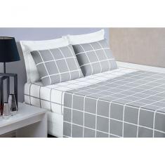 Jogo De Cama Com Lençol De Cima 200 Fios Austin King 04 Peças Cinza